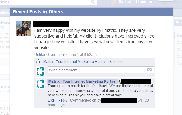 Client reviews on Social Media