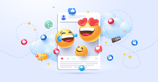 Mobile screen with emojis and social media reaction icons