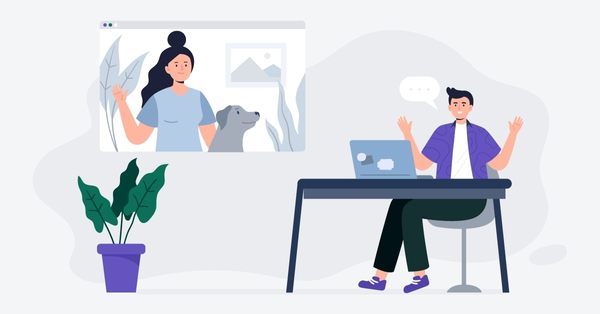 Vet giving virtual consultation to pet owner via laptop