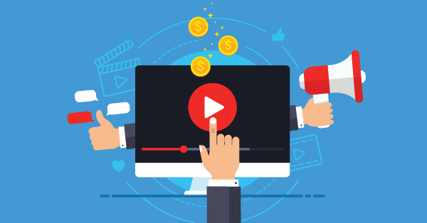 Illustration of video marketing with play button and megaphone