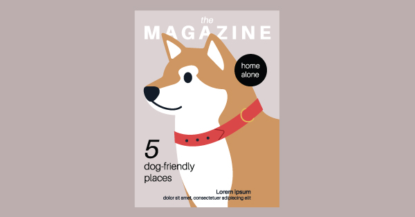 Magazine cover featuring illustrated dog with headline dog-friendly places.