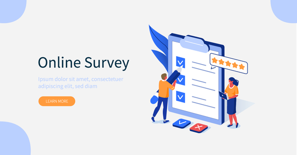 Illustration of people filling out an online survey form.