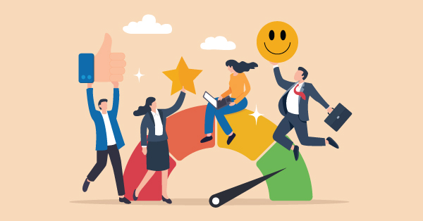 Business people employee with stars and happy reward