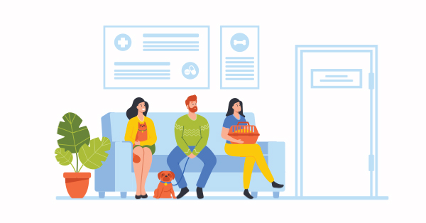 Pet Lovers with Animals Waiting in Veterinary Clinic