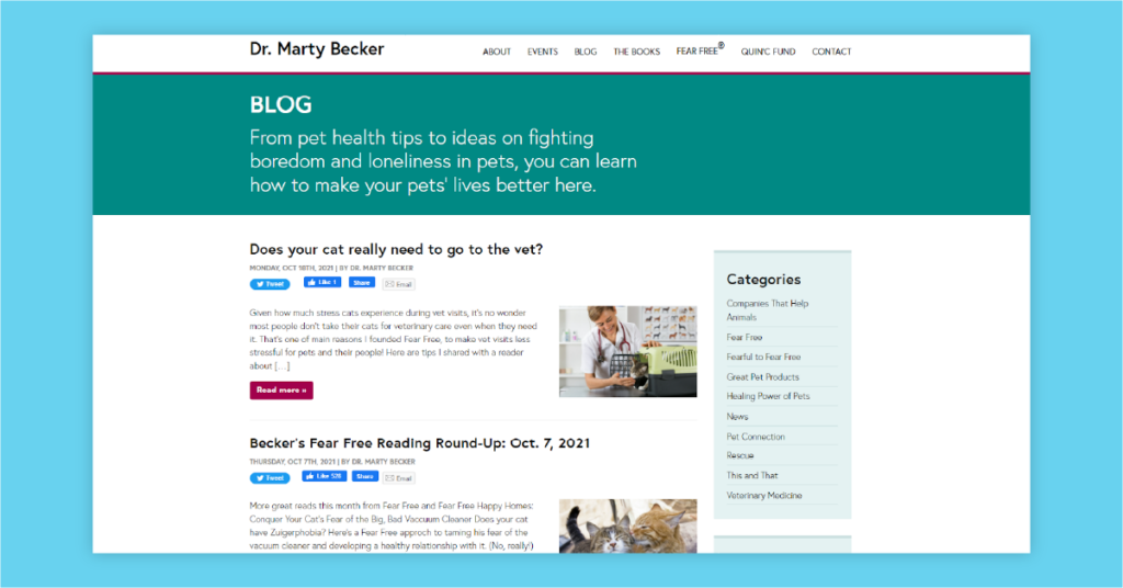 Screenshot of Dr. Marty Becker's blog page