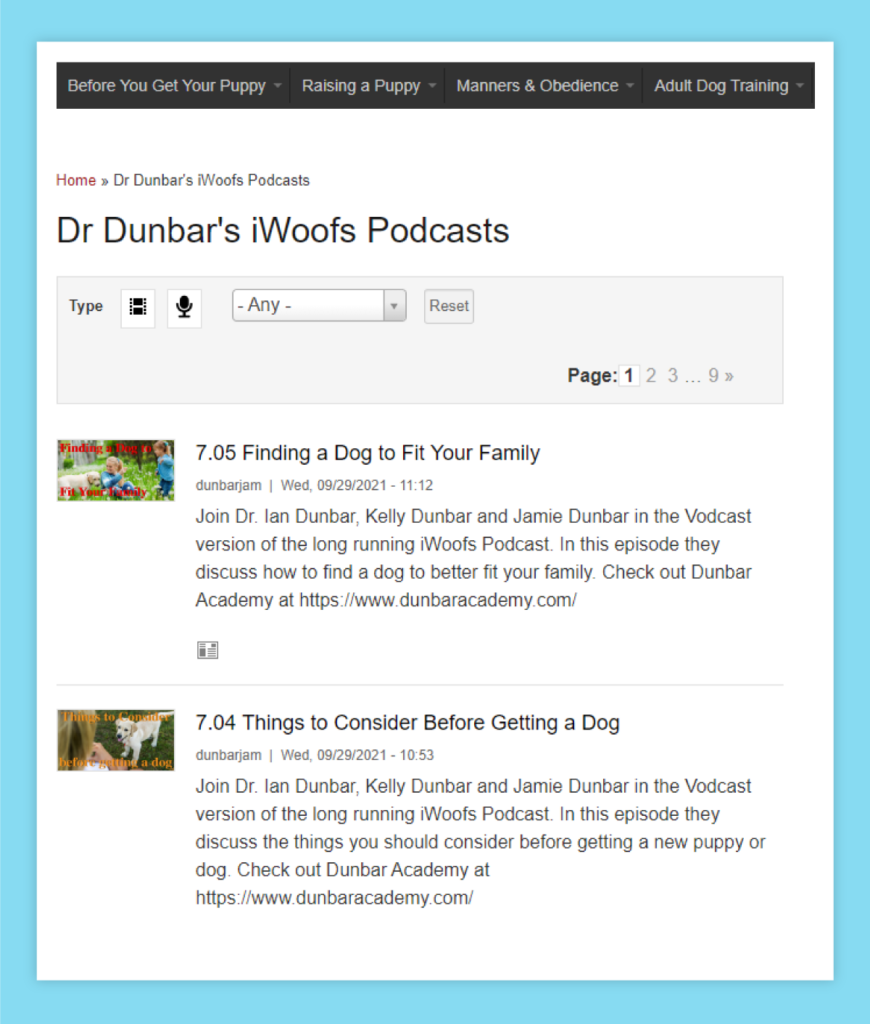 Screenshot of Dr. Dunbar's iWoof podcast page