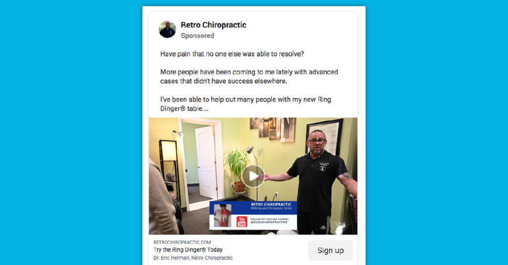 Chiropractic Facebook video ad