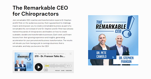 Screenshot of Remarkable CEO for Chiropractor podcast