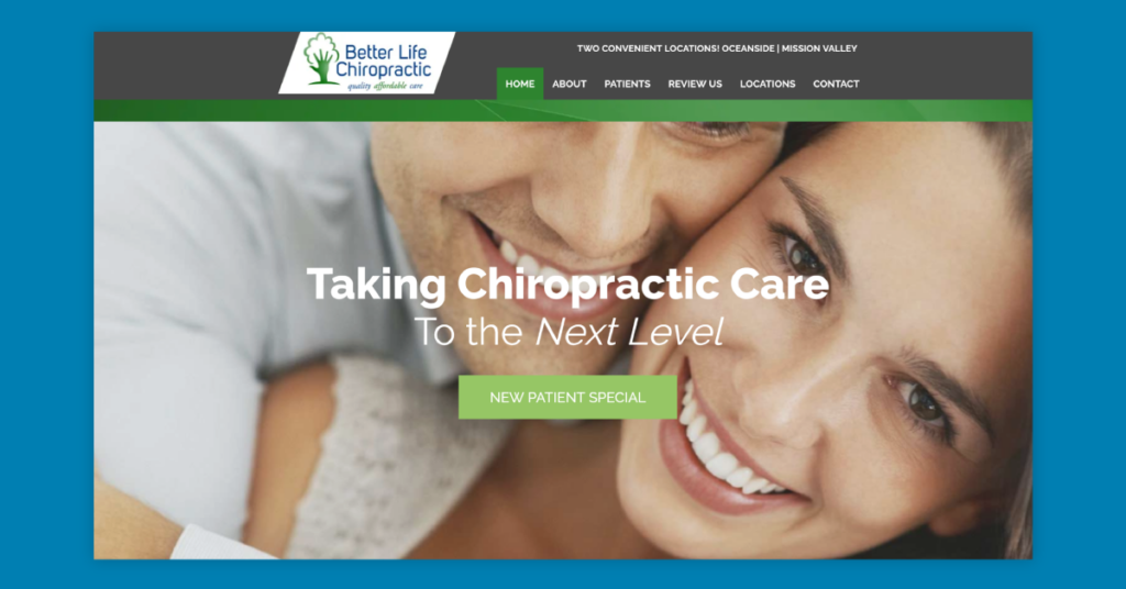 homepage to a chiropractic website