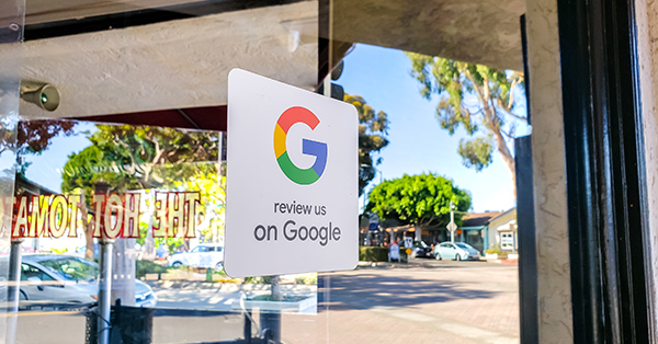 Store with a Review Us on Google sign at entrance