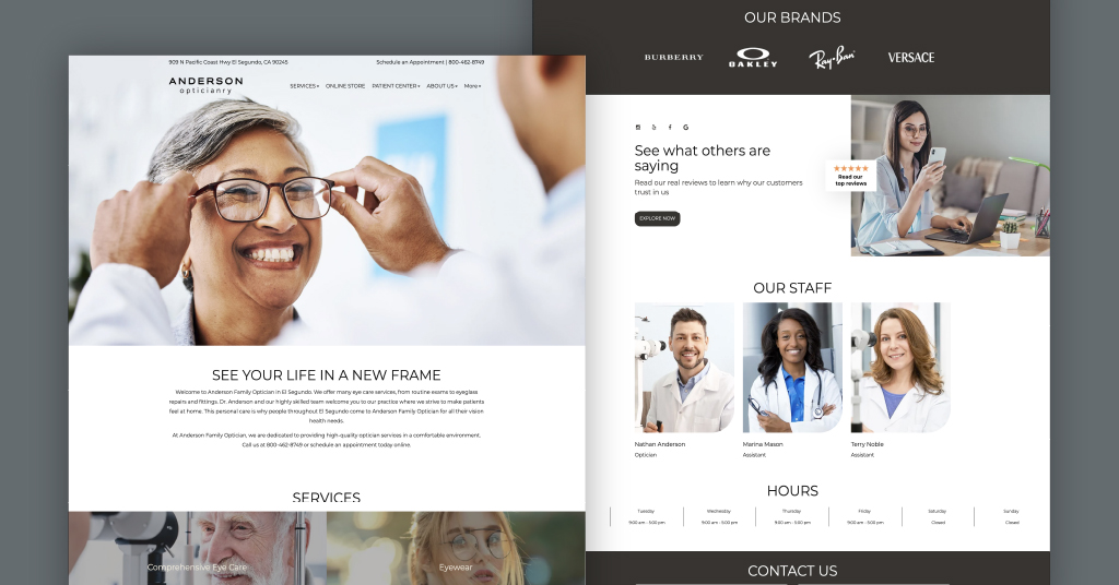 sleek and modern eyecare website design