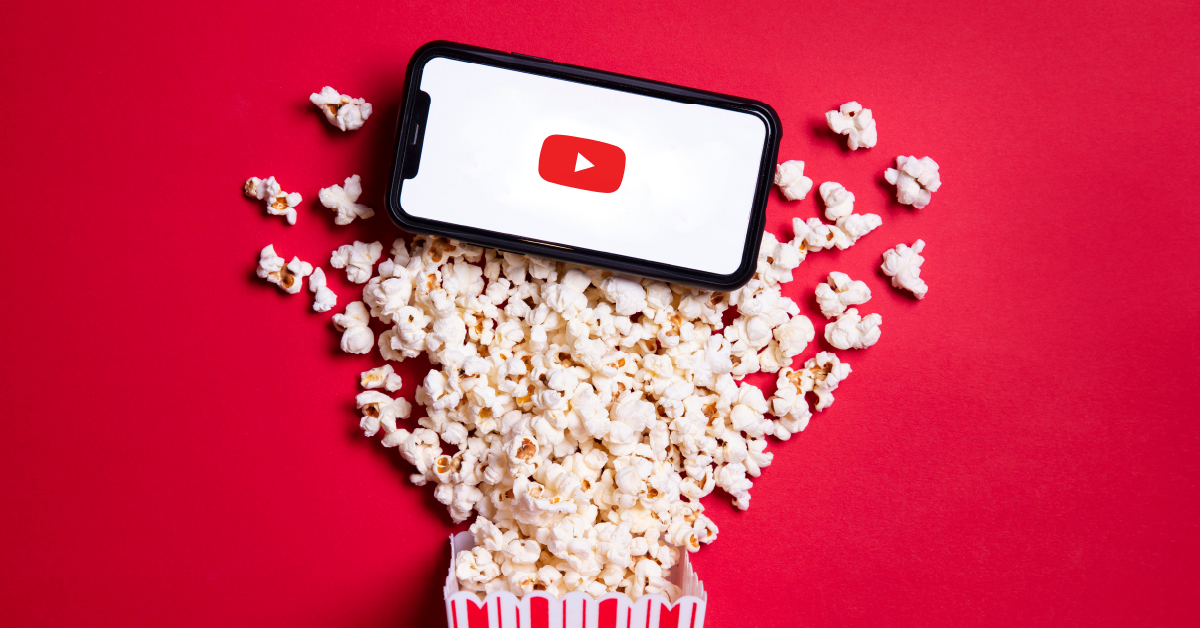 YouTube logo and popcorn.