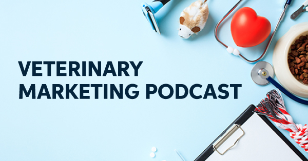 Veterinary supplies and a clipboard on a blue background.