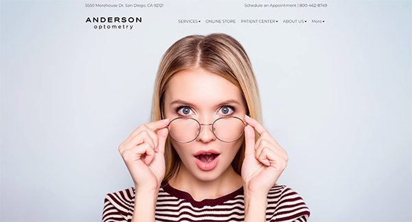 Surprised woman with glasses on a website