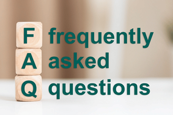 A graphic displays wooden letter blocks spelling FAQ next to the phrase “frequently asked questions.”
