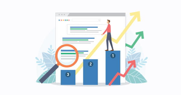 Person on search results with upward arrows.