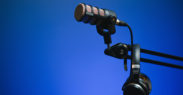 Close up shot of podcast microphone