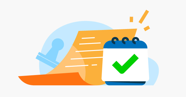 Calendar with green check mark and completed document task.
