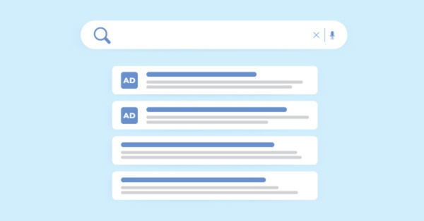 Illustration of contextual advertising with search bar and results.