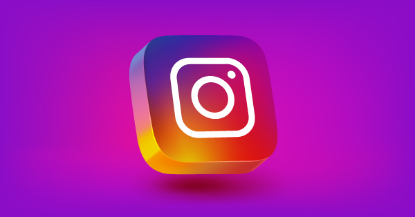 3D Instagram app icon on a purple gradient background