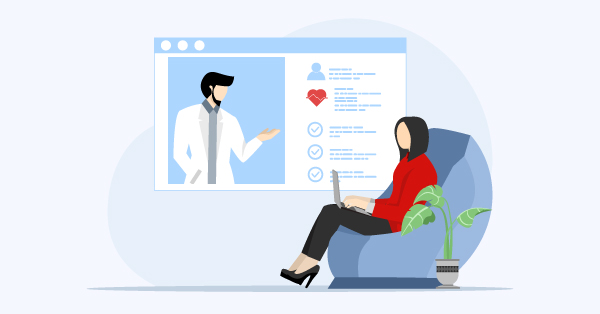 Woman attending virtual consultation with doctor on computer screen