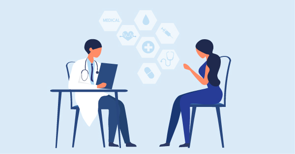 Woman patient consulting depression problem with doctor
