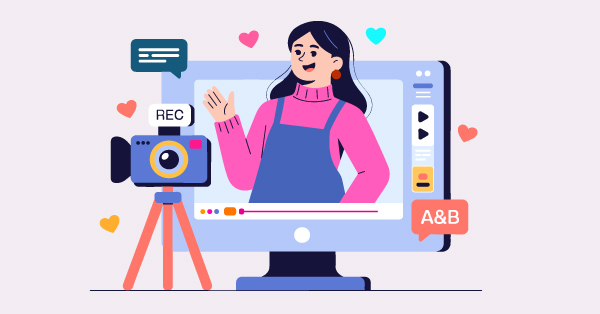 Woman recording feedback on computer with camera