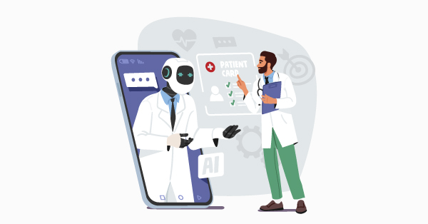 Doctor using modern AI technology for health data analysis